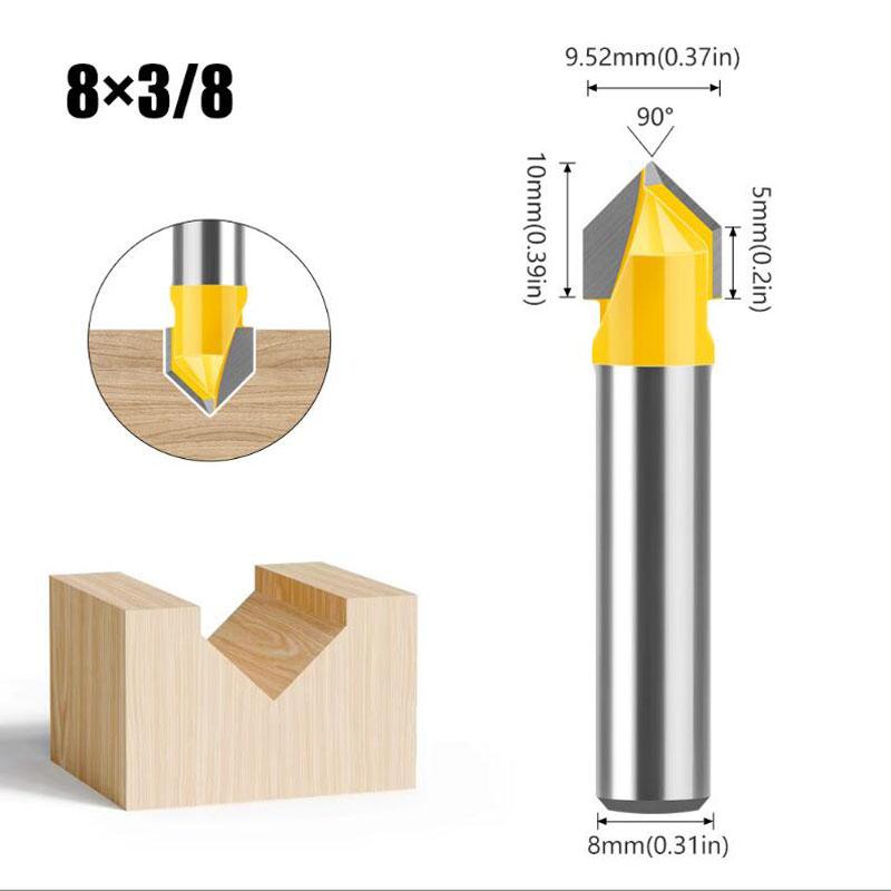 8mm Shank 90 Degree V Groove Template V-Groove V Grooving Router Bit Cleaning Flush Trim Corner Round Cove Box Bits Tools