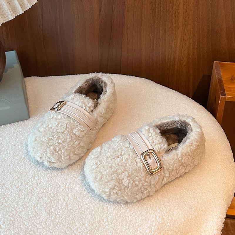 Children's woolen curly girls' cotton shoes, new autumn and winter soft-soled outdoor shoes for small, medium, and large children, warm shoes