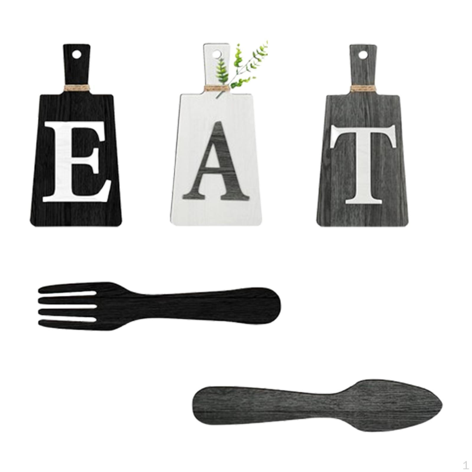 

5 штук декоративных подвесных деревянных букв, настенный декор в виде вилки и ложки, деревенское деревянное украшение для