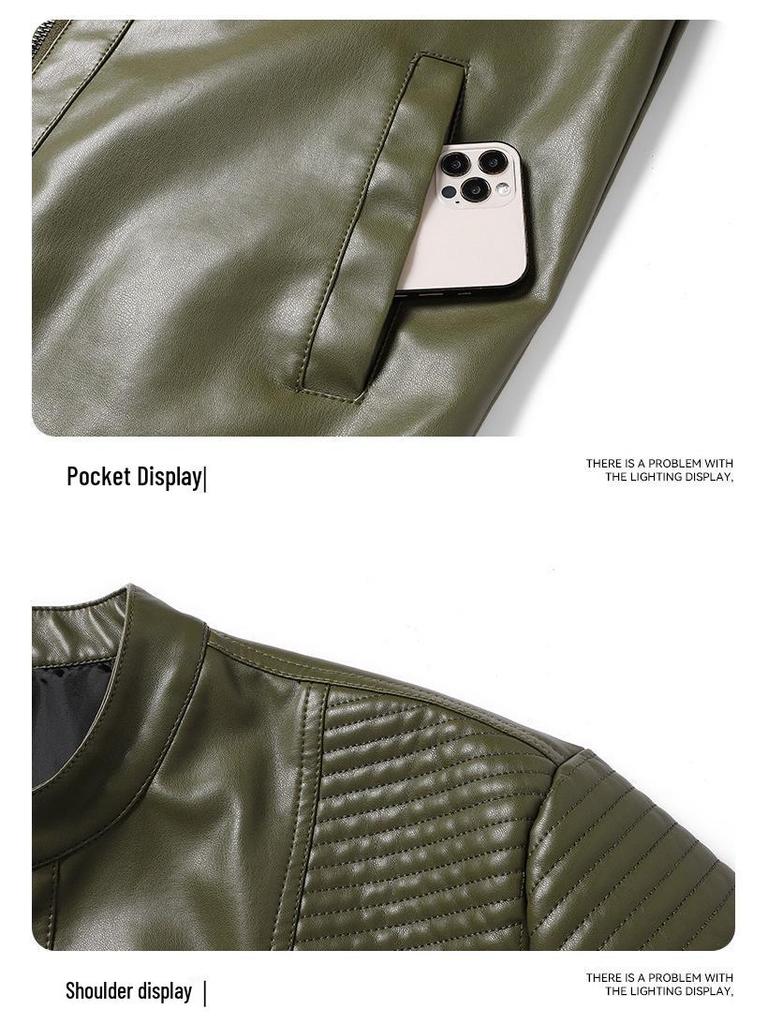 Men's Retro PU Leather Motorcycle Jacket with Stand Collar - Spring/Autumn 2025 Collection