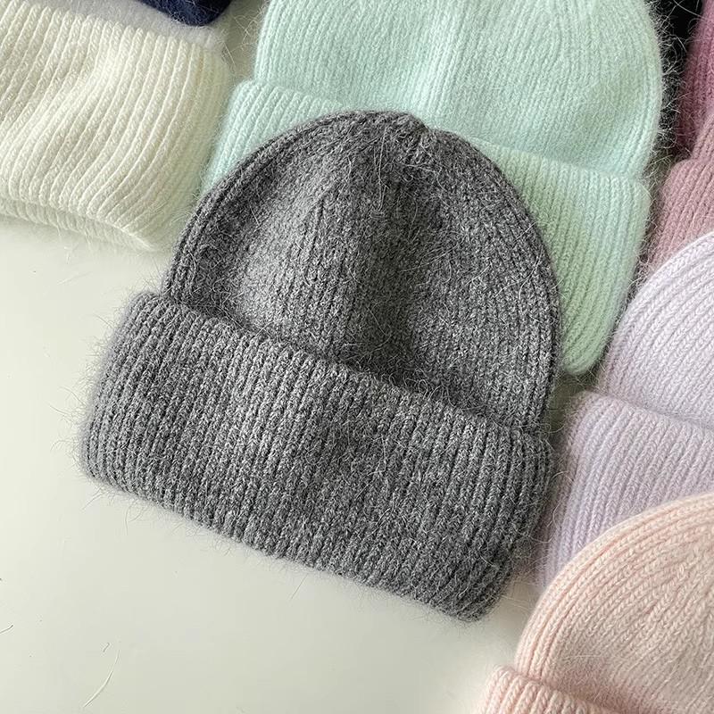 Reba Internet celebrity headgear, angora rabbit fur knitted warm melon fur hat, fashionable autumn and winter ear protection wool hat