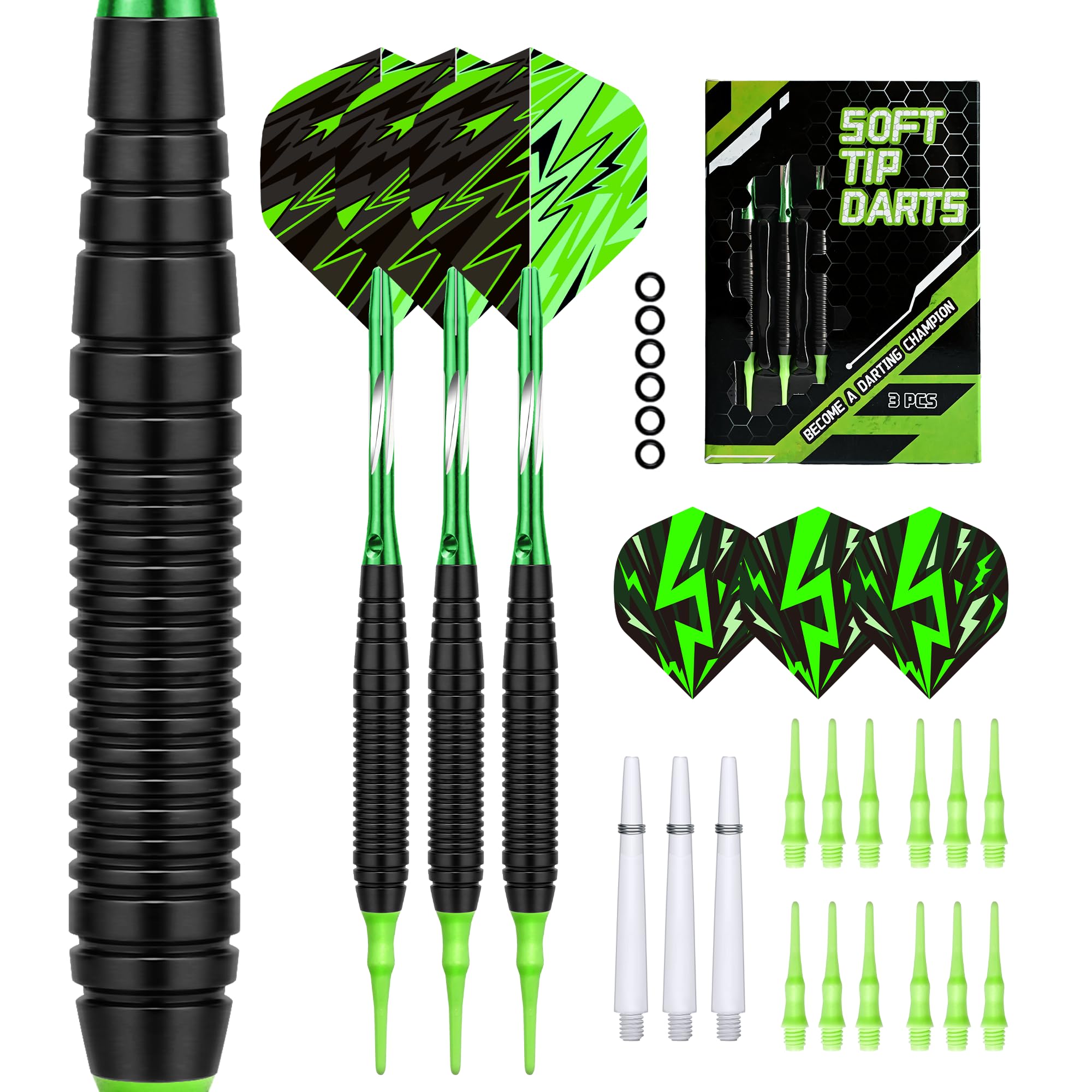 

WAY ARRIVAL 19g soft dart set, nickel alloy barrel, for beginner to intermediate players, includes 6 flights and O-rings