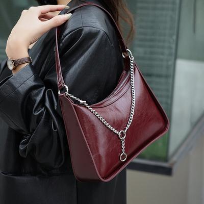 Bolso de Mujer de Cuero Genuino, Bolso de Cadena Retro de Lujo Ligero Elegante para Desplazamientos al Trabajo, Bolso de Hombro Único, Bolso Cruzado