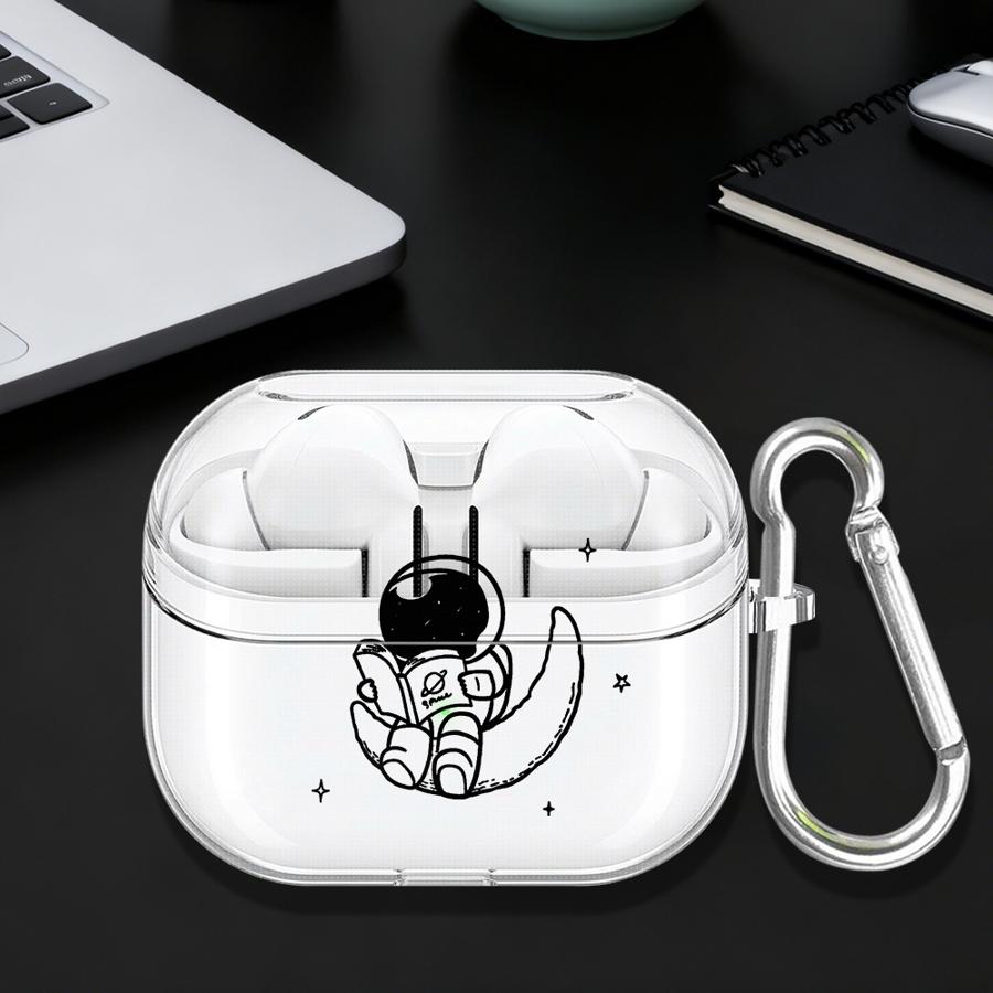 Space Moon Astronaut Clear Earphone Cases Cover With Hook Case For Samsung Galaxy Buds 3 FE 2Pro 4Pro 4 Pro 2 3Pro Live