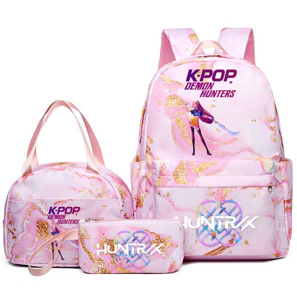 3Pcs/set Anime Cartoon Kpop Printed Backpack with Handbag Pencil Case for Teenager Student Girl Boy Bookbag Schoolbag Women Large Capacity Travel Bag