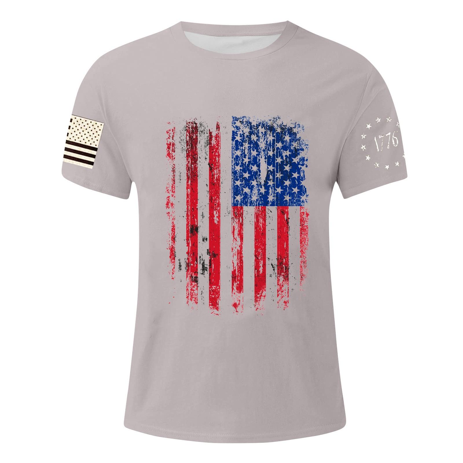 

Мужская футболка с принтом «День независимости», свободный повседневный топ с коротким рукавом и круглым вырезом XXXXXL светло-серый