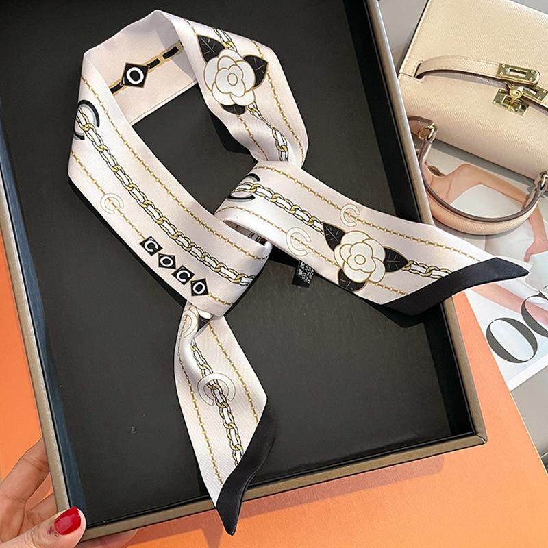 luxury 5*85cm Slender Model Temperament Small Scarf Long Silk Scarf Hair Band Women's All-Match Double-Sided Streamer