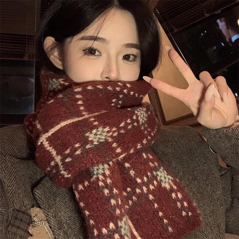 Sciarpa a quadri rossi da donna in stile coreano 2024 per autunno inverno - Caldo regalo di Capodanno e Natale