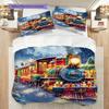 Train Pattern Bedding Quilt Set Quilt Cover Pillowcase Home Decoration Birthday Gift (1 * duvet cover + 2 * pillowcase, without core)