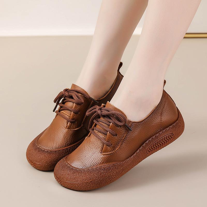 Women's Casual Platform Lace-Up Shoes Comfortable Work Business Shoes Leather Slip On Shoes for Women Lightweight Flats Driving Walking Dress Shoes