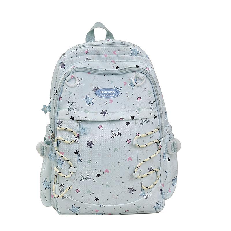 Schoolbag new solid color star large capacity versatile schoolbag new cute women's backpack backpack high value double backpack