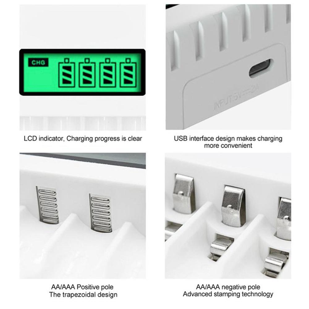 4 Slots Battery 1.2v AA AAA Independent Charging with LCD Smart Individual Display Charger Batteries for Microphone