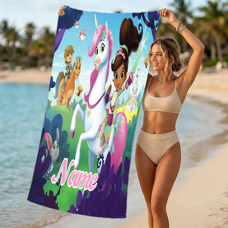 Customizable personalized beach towels Nella the Princess Knight themed designs.Suitable for the beach, yoga, sports;ideal as beach accessories