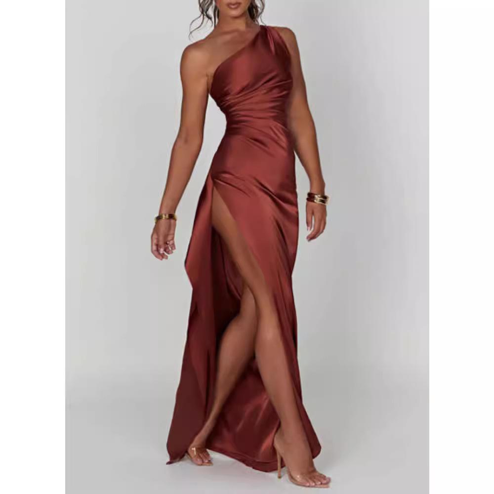 New European and American fashion asymmetrical sleeve asymmetrical high-end evening gown