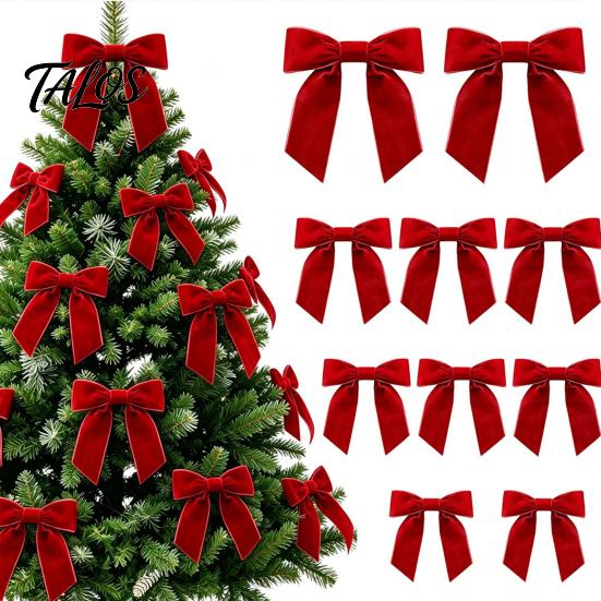 Christmas Party Decorative Accents 10Pcs Velvet Bows, 11x12.5cm Large Ribbon Ornament with Built-in Cable Tie Red Bows for Xmas Tree And Wreath