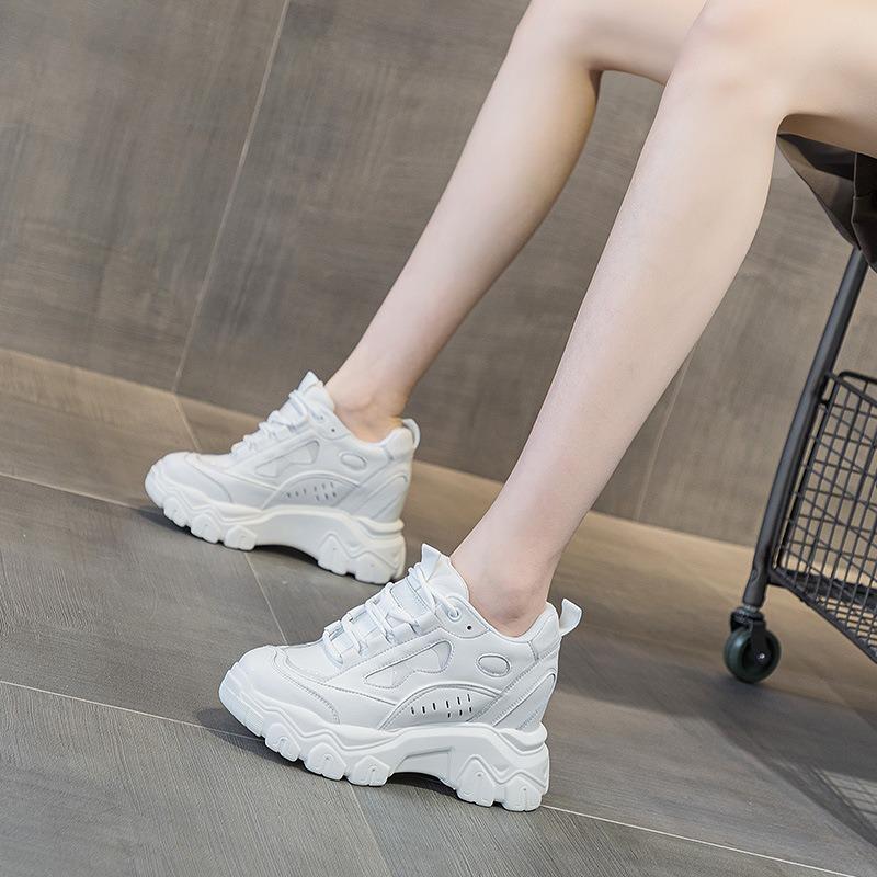 Inner heightening dad shoes women's spring 9.5 muffin thick-soled breathable leather casual small sneakers
