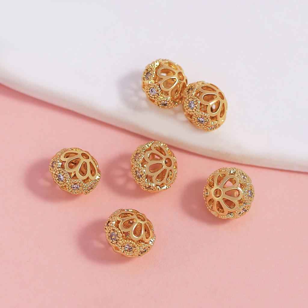 18k Gold-Filled Zirconia Barrel Beads Crystal Bracelet Spacer Jewelry Accessories