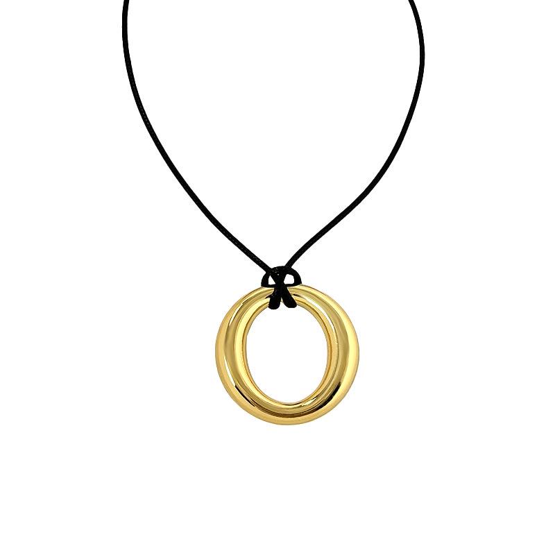 Retro Trendy Commuter Wax Cord Necklace with Alloy O-ring Pendant