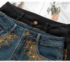 25 Spring/Autumn Women's High-Waist Denim Skirt with Colorful Embroidered Edge and Slit