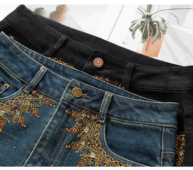 25 Spring/Autumn Women's High-Waist Denim Skirt with Colorful Embroidered Edge and Slit