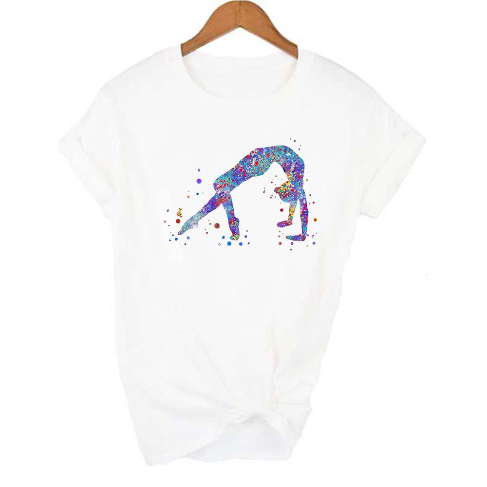Gymnast Dancer T Shirt Femme Watercolor Gymnastics Art Tshirt Women Summer White Tee Shirt Tops