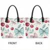  Cute Cherry Bow Printed Canvas Tote Bag Fashion Casual Large Capacity Portable Daily Outdoor Shopping Shoulder Handbag for Women