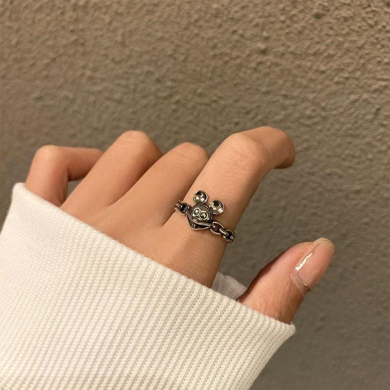 Vintage old Mickey Mouse open ring cartoon combination ring adjustable student tide