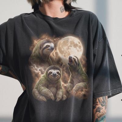 Three Sloth Moon Shirt, Vintage 90s Graphic Tee, Bradypus Slow Rainforest Animal Gift