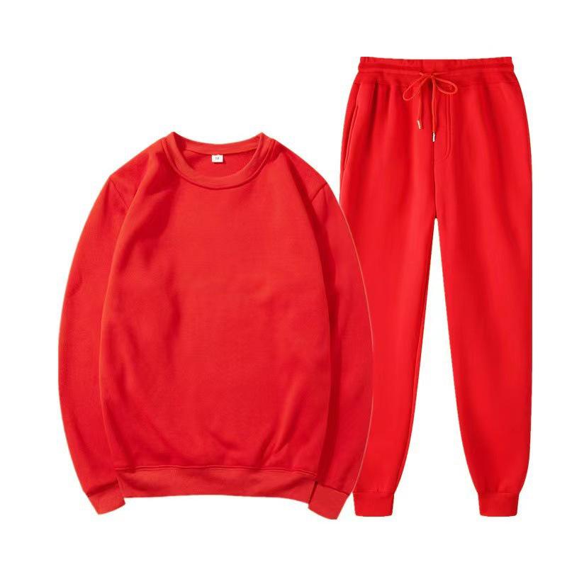Unisex Solid Color Round Neck Fleece Hoodie Set