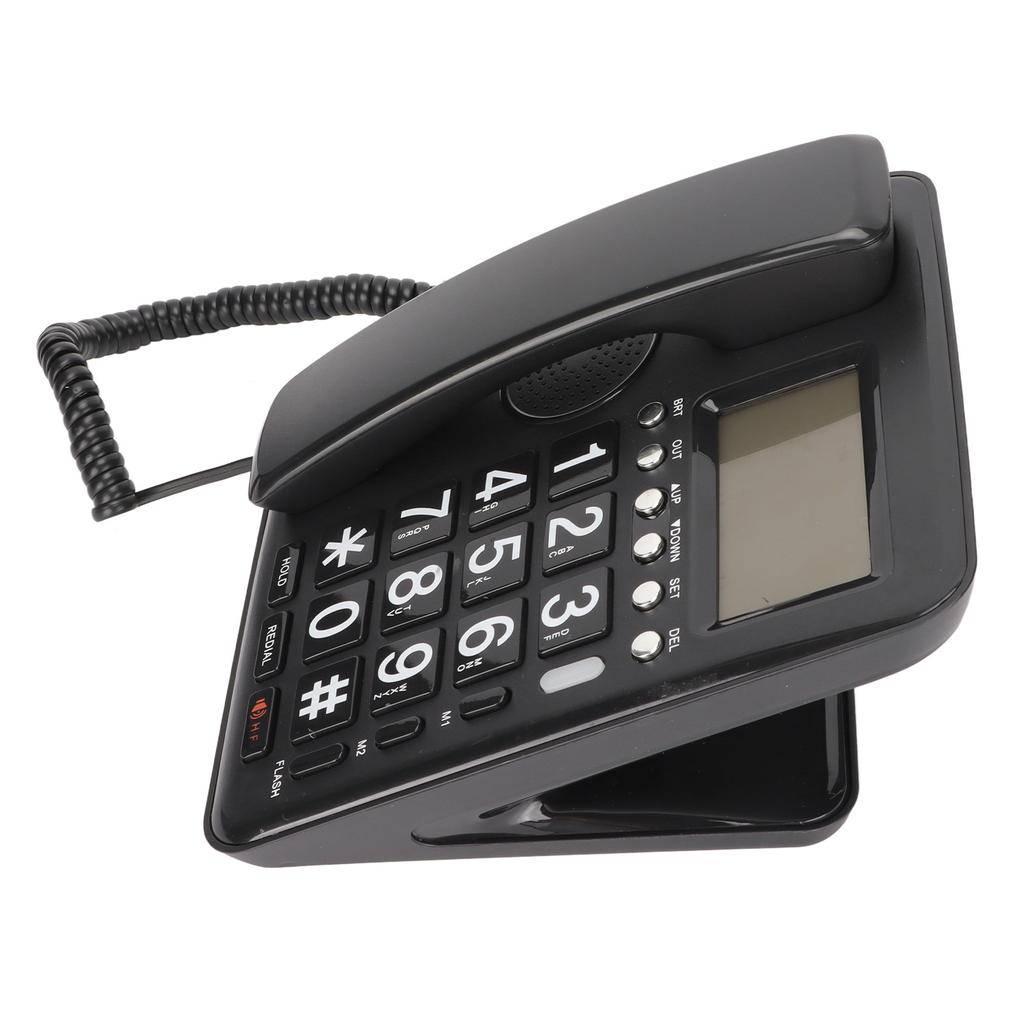Corded Telephone Caller ID Full Hands Free Fixed Landline with Blue Screen for Home Office Black