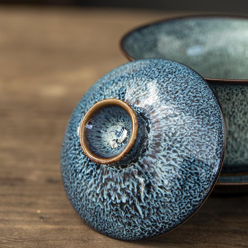 Blue Ceramic Gaiwan Kung Fu Tureen Tea Makers 160ml