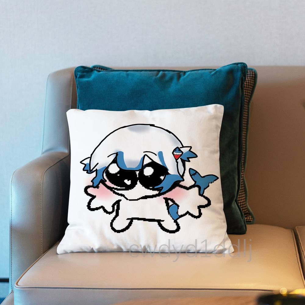 Gawr Gura Cute Shark Pillow Case Short Plush Sofa Decorative Gift Home Doublesided Printing Cushio 30x30cm