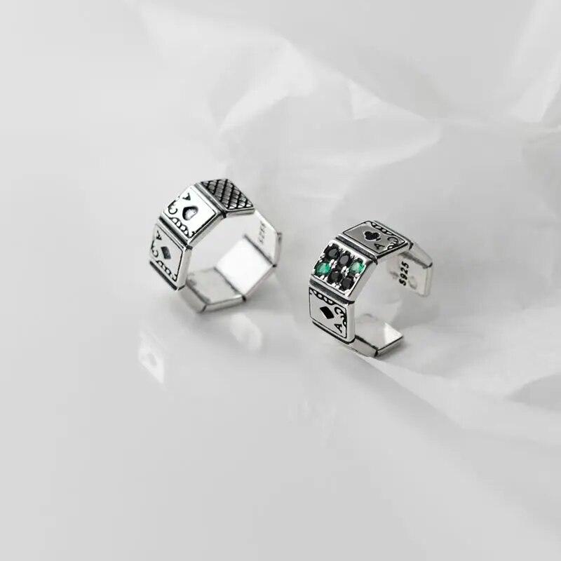 925 Sterling Silber Spielkarte Clip Ohrringe Punk Poker Spaß Ohrschmuck für Männer Frauen Ohrklemme ohne Piercing Vintage Geschenke