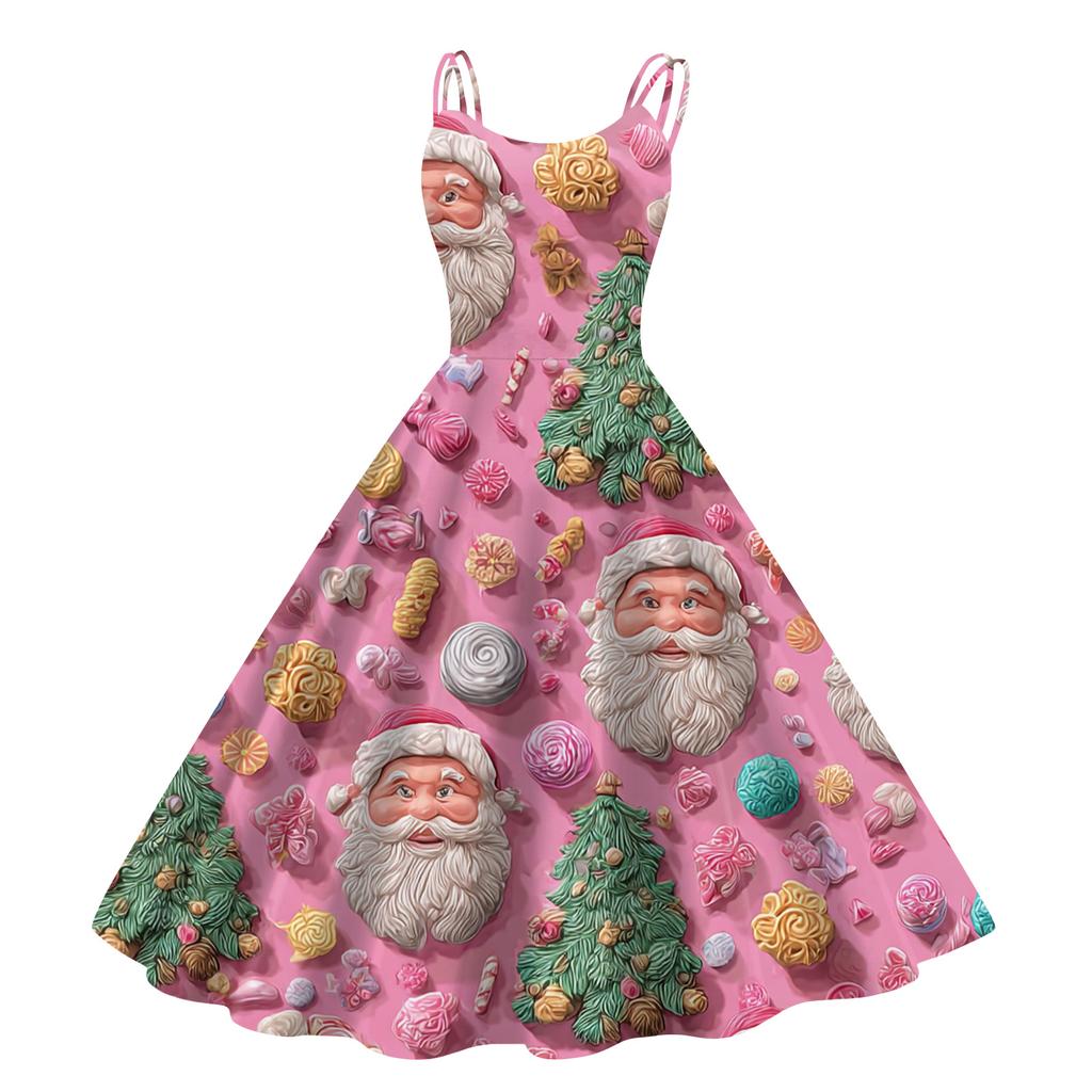 Women's Fashion Casual Christmas Print Sexy Off-the-shoulder Punk Retro Dress