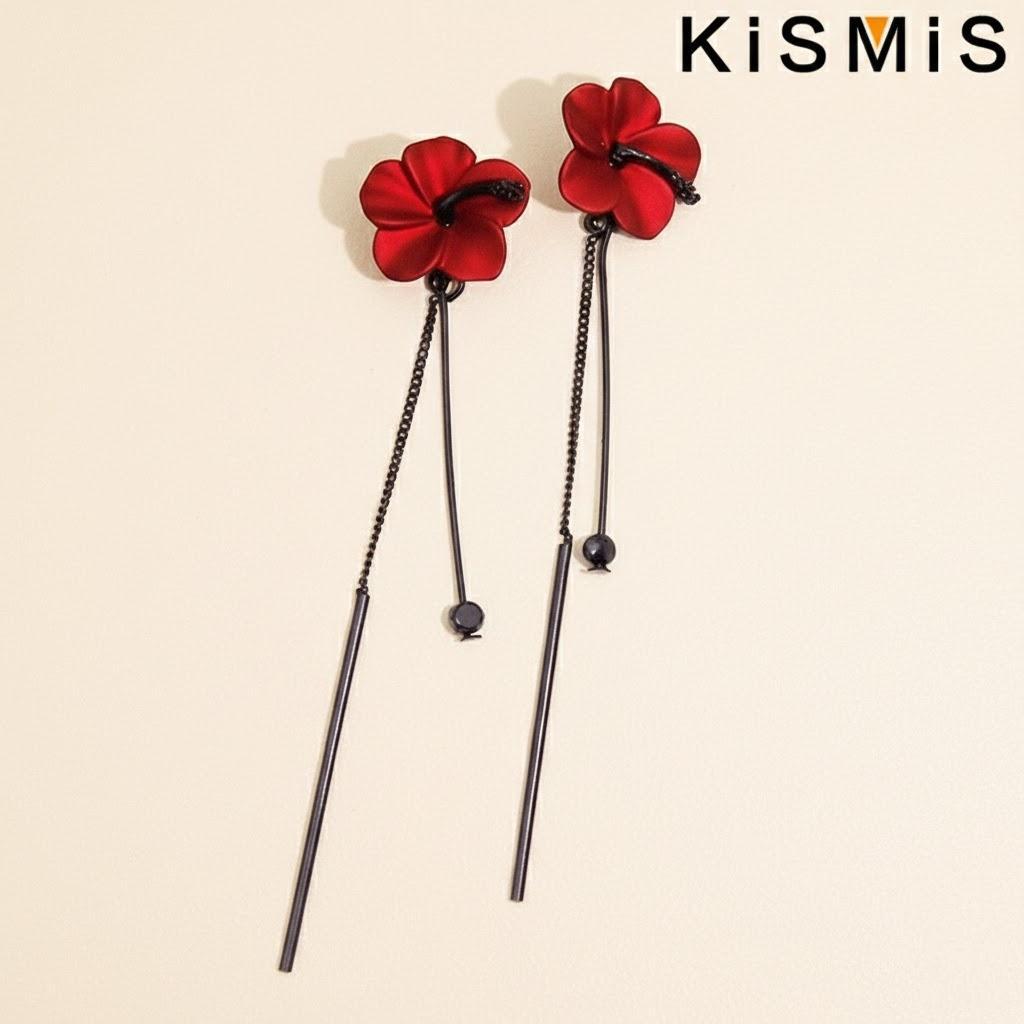 

1Pair Flower Earrings Simple Wild Jewelry Personal Pendant Trendy Long Temperament Ear Pendants червоний