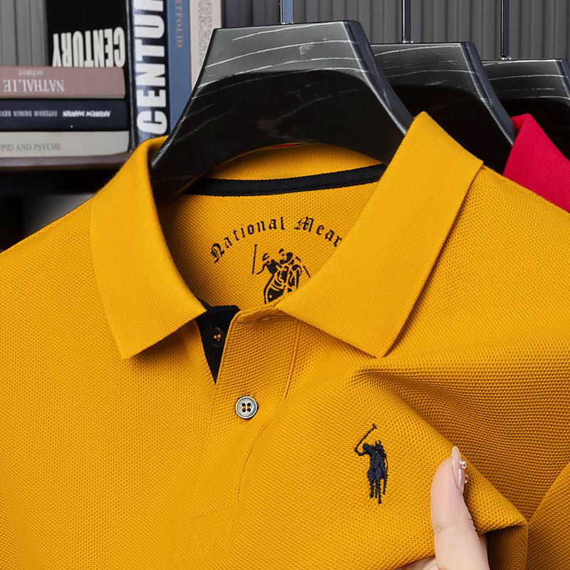 Mercerized Cotton Polo Shirt: Men's Summer Short Sleeve with Small Pony Logo