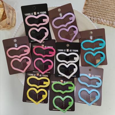 2pc Alloy Big Heart Colorful Cute Sweet Solid Color BB Hairpin HairClips for Women  Hair Accessories Ornament