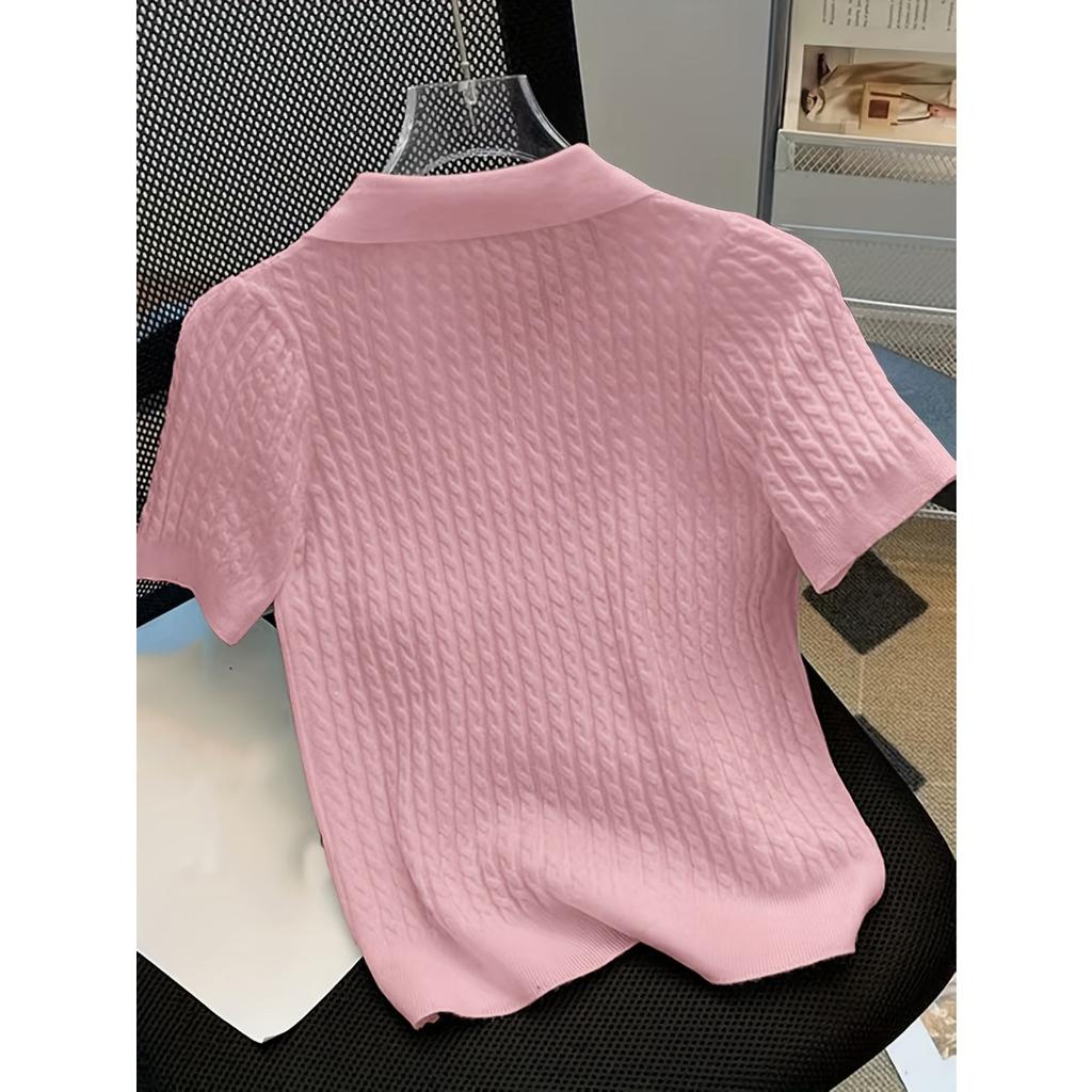 Tricou cu mâneci scurte cu mâneci scurte, cu rever, cu rever, din mătase de gheață