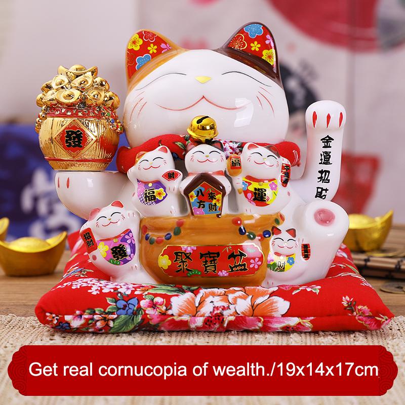 7,5 Zoll Keramik zuwinkende Katze Maneki Neko Ornament Feng Shui Dekoration Schaukel Glückliche Katze