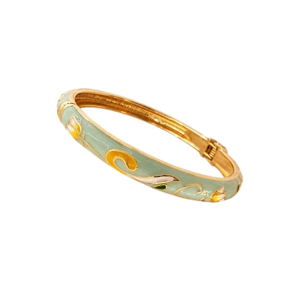 Enamel Vintage Cloisonne Bangle Colorful Women's Hand Bracelet Bohemian Tulip Flower Bangle Girls