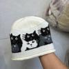 Retro Jacquard Cat Knitted Pullover Hat Female Autumn and Winter Street Show Face Small Ear Protection Wool Hat Trendy Cold Hat Male