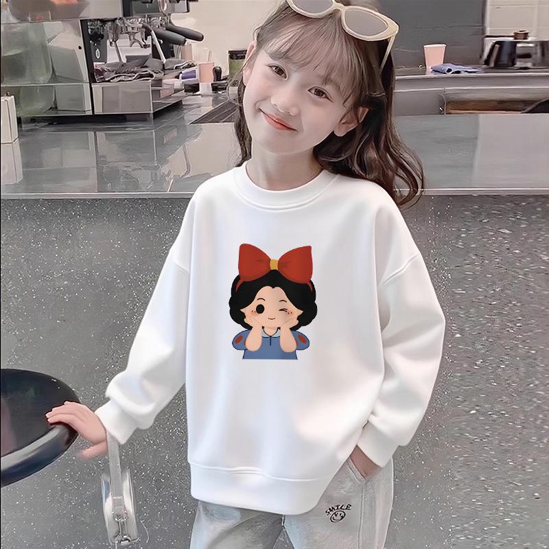 Mädchen Weißes Baumwoll-Langarm-Sweatshirt - Leichtes, locker sitzendes Oberteil mit Aufdruck für Frühling/Herbst, vielseitig für mittlere/große Kinder