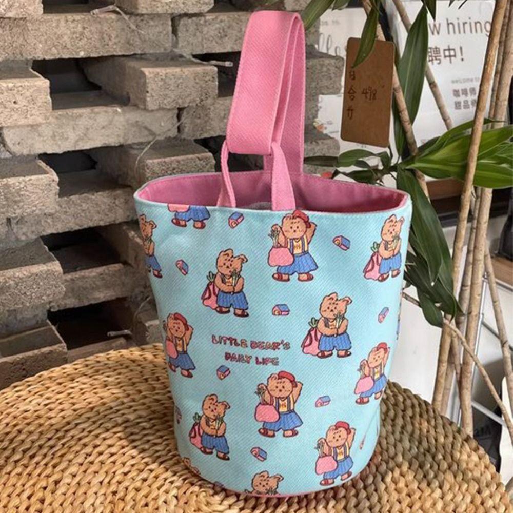 Large Capacity Canvas Handbag Puppy Mummy Bag Sweet Retro Bear Bucket Bag  Girls
