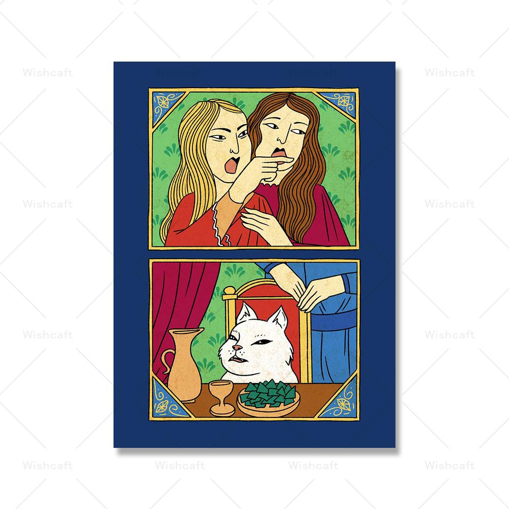 

Плакат с изображением кота-мем и принтом «Крик собаки», картина, готическая Мона Лиза, холст, картины, забавные настенные картины с героями мультфильмов, декор 21x30cm No Framed