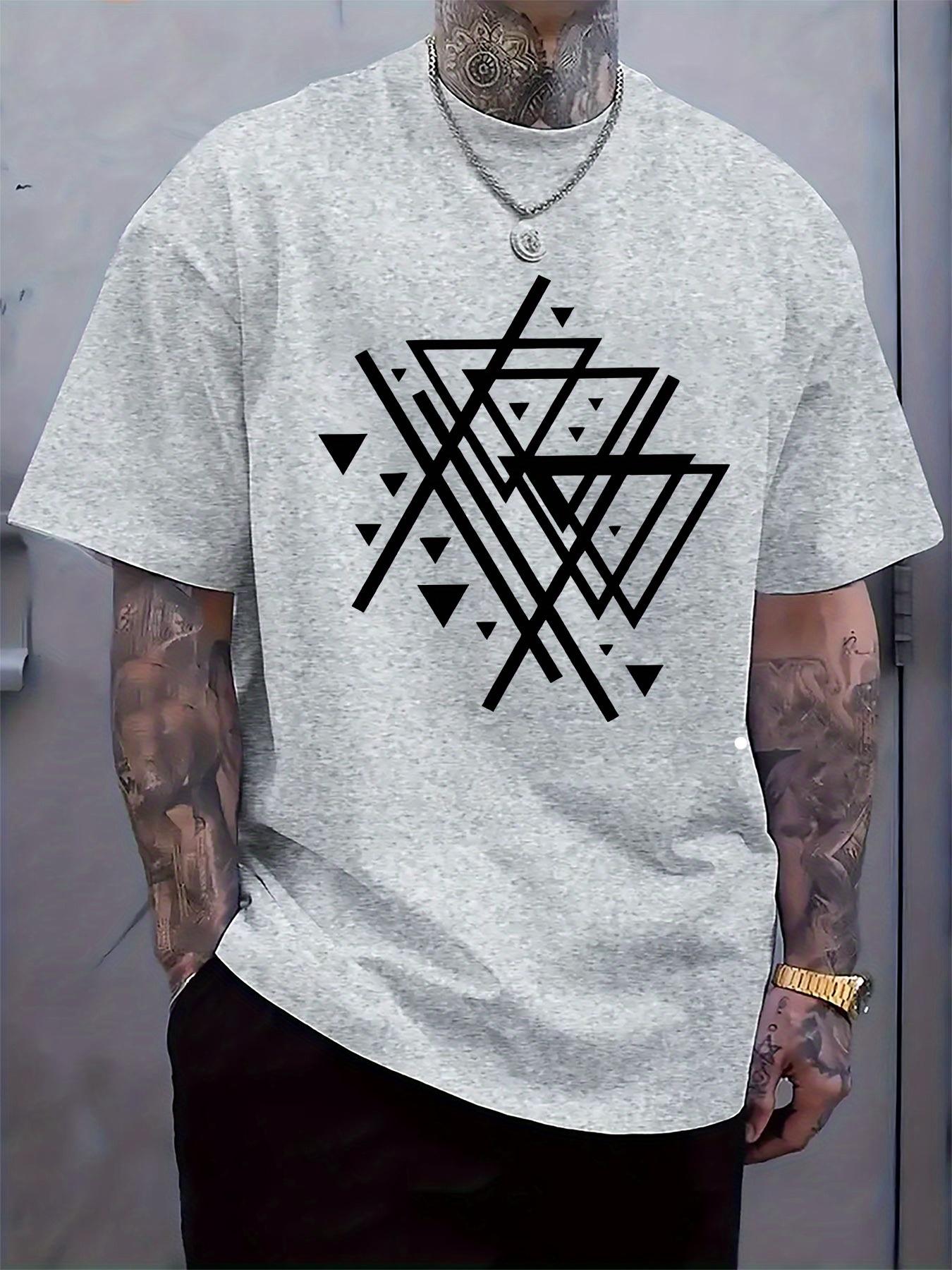 Casual Crew Neck T-shirt with Geometric Abstract Print M