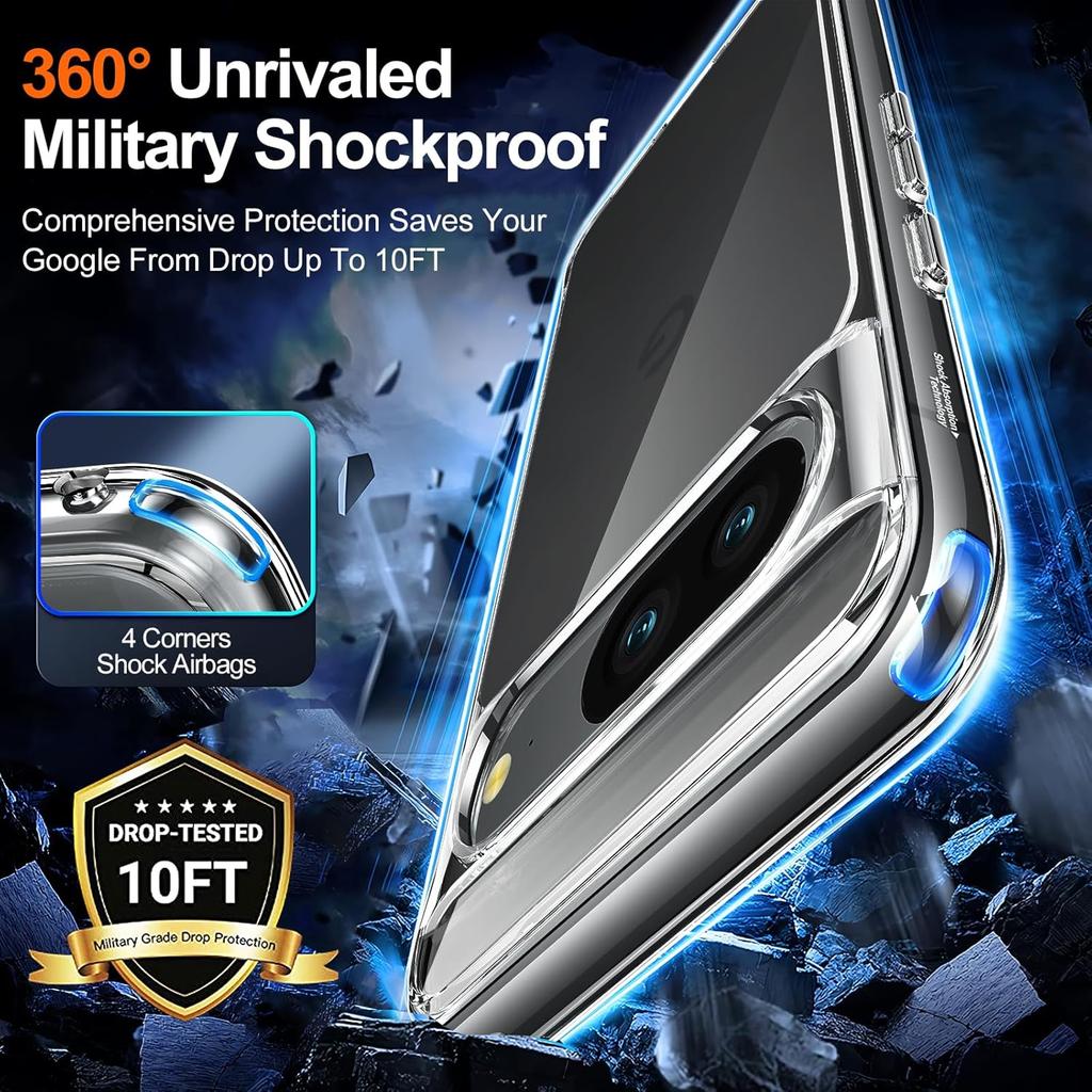 Oterkin for Google Pixel 8a Case Clear, [20X Anti-Yellowing] Transparent Pixel 8a Case with [Tempered Glass Screen Protector][Built-in 4