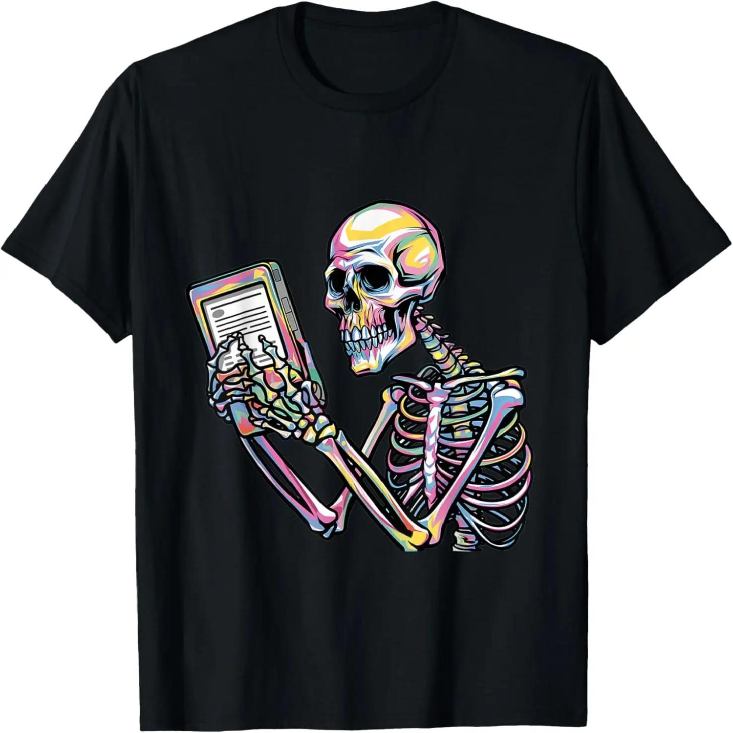 Funny Cool Skeleton Reading with Ereader Cubism Abstract T-Shirt S чёрный