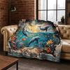 3D Illusion Underwater World Marine Life Shark Dolphin Cartoon Flannel Blanket Throw Blanket for Bedroom Living Room Bed Travel