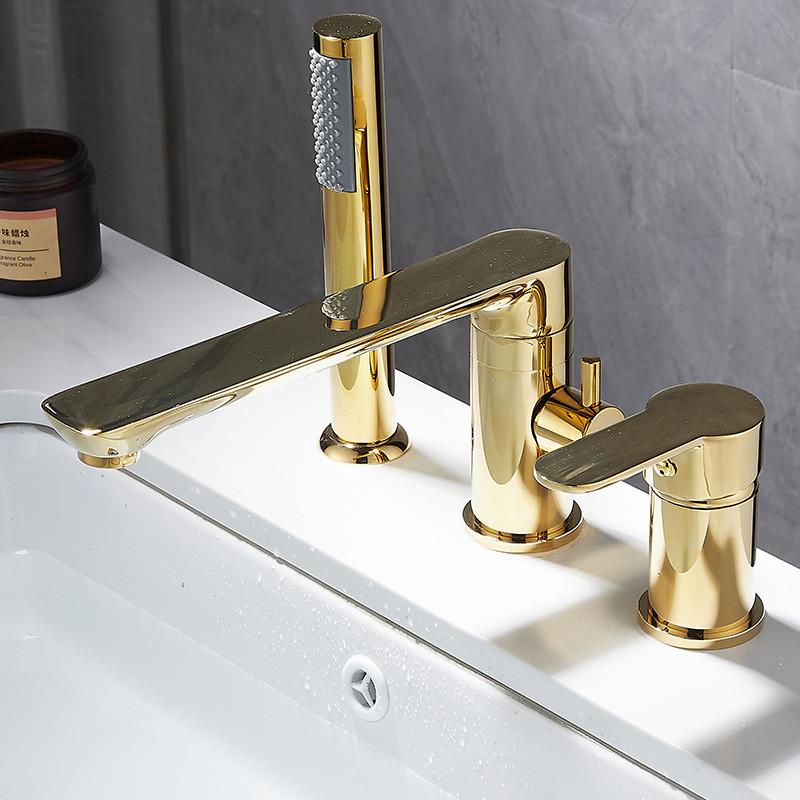 Tuqiu Gold Bathtub Faucet Widespread Gray Bathtub Sink Mixer Tap black Brass Bathroom Bath Shower Faucet with Hand shower Head