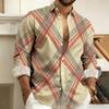 New Men's Shirt with Color Blocking Geometric Stripes, Long-Sleeved, Casual, Outdoor, Street Style, Fashionable Top
